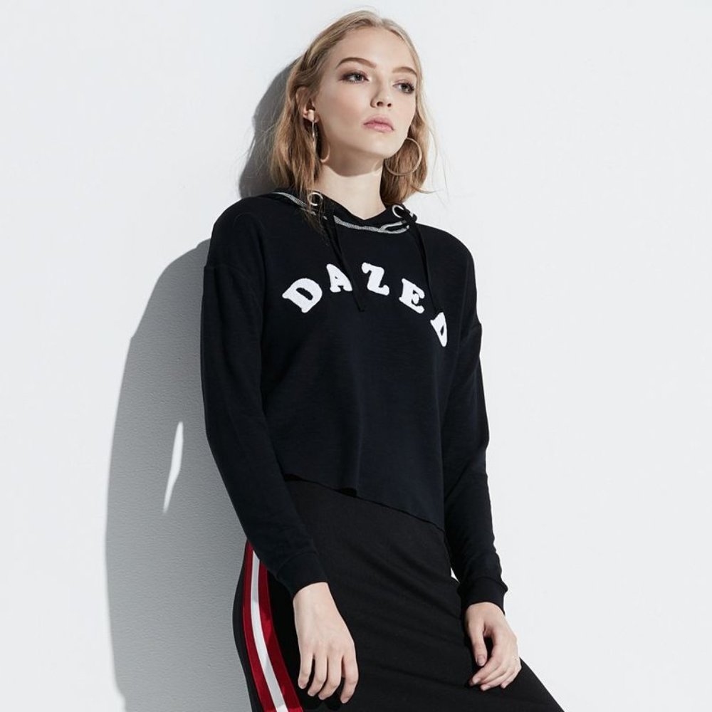 K/lab "Dazed" Graphic Crop Hoodie, M